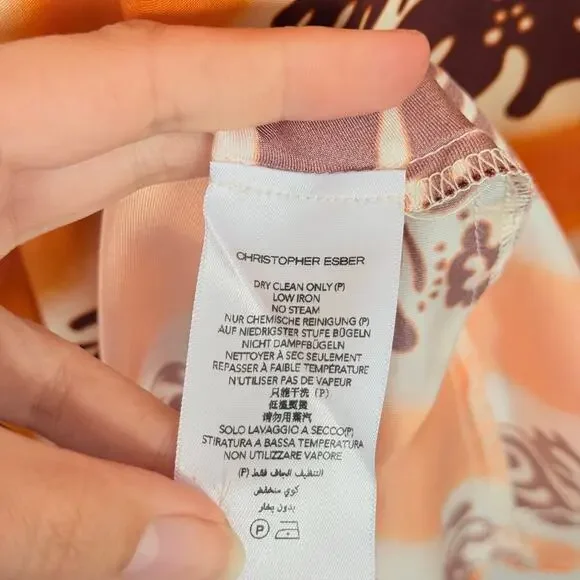 Christopher Esber Printed Silk Midi Dress Orange Tiger Hibiscus Size 10 Midi